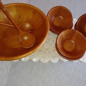 Natural Wood Salad Bowl Set
